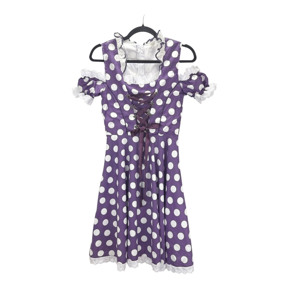 Purple White PolkaDot German Cottagecore Drindl Bavarian Dress Girls Sz 152 (12)